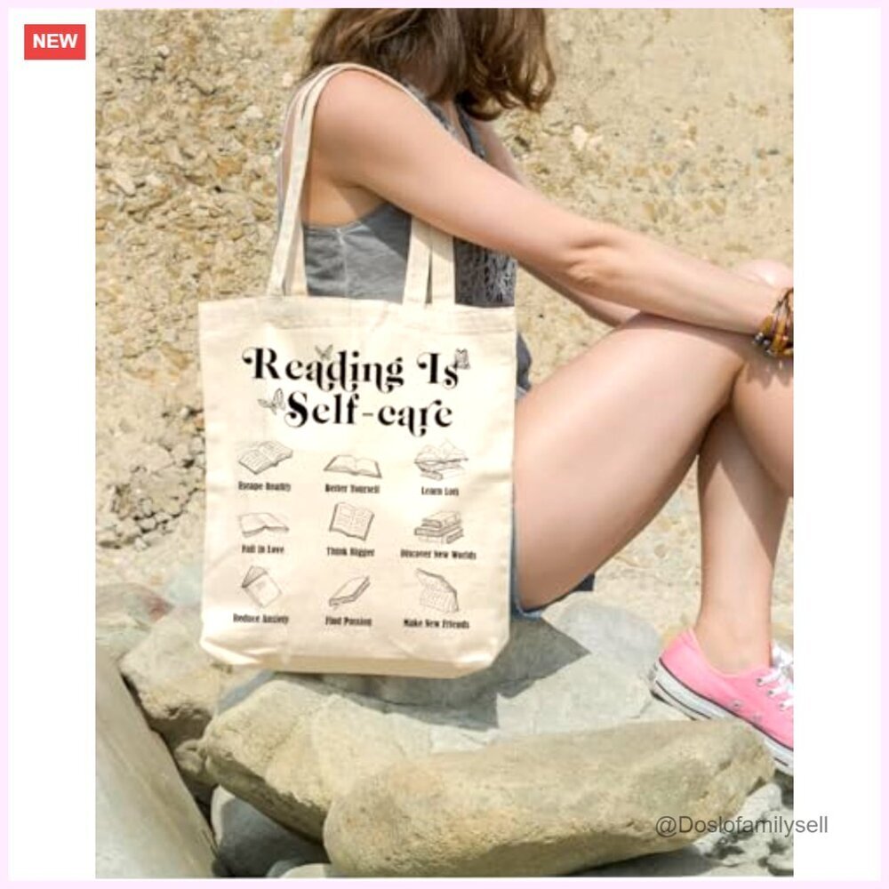 Heavy Duty Cotton Canvas Tote Bag for Shopping Travel Library - Picture 3 of 5